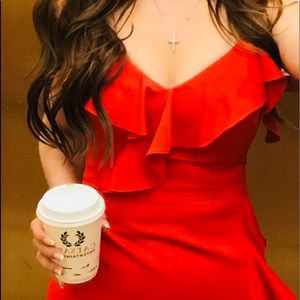 RED RAFFLE MAXI DRESS WOTH STRAPS